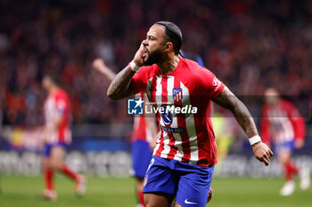 2024-03-13 - Memphis Depay of Atletico de Madrid celebrates his goal 2-1 during the UEFA Champions League, Round of 16, 2nd leg football match between Atletico de Madrid and FC Internazionale on March 13, 2024 at Civitas Metropolitano stadium in Madrid, Spain - FOOTBALL - CHAMPIONS LEAGUE - ATLETICO MADRID V INTERNAZIONALE - UEFA CHAMPIONS LEAGUE - SOCCER