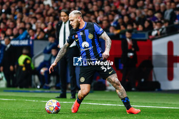 2024-03-13 - Federico Dimarco of Inter during the UEFA Champions League, Round of 16, 2nd leg football match between Atletico de Madrid and FC Internazionale on March 13, 2024 at Civitas Metropolitano stadium in Madrid, Spain - FOOTBALL - CHAMPIONS LEAGUE - ATLETICO MADRID V INTERNAZIONALE - UEFA CHAMPIONS LEAGUE - SOCCER