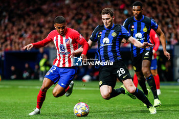 2024-03-13 - Samuel Lino of Atletico de Madrid and Benjamin Pavard of Inter during the UEFA Champions League, Round of 16, 2nd leg football match between Atletico de Madrid and FC Internazionale on March 13, 2024 at Civitas Metropolitano stadium in Madrid, Spain - FOOTBALL - CHAMPIONS LEAGUE - ATLETICO MADRID V INTERNAZIONALE - UEFA CHAMPIONS LEAGUE - SOCCER