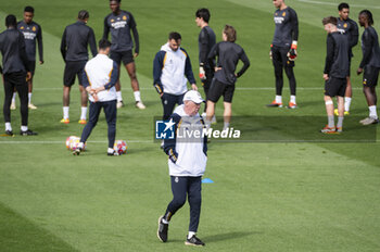 2024-04-08 - Carlo Ancelotti, coach of Real Madrid, seen during the training of Real Madrid the day before the quarter-final first leg football match of Champions League against Manchester City at Ciudad Real Madrid in Valdebebas, Madrid. - REAL MADRID VS MANCHESTER CITY: REAL MADRID TRAINING AND PRESS CONFERENCE - UEFA CHAMPIONS LEAGUE - SOCCER
