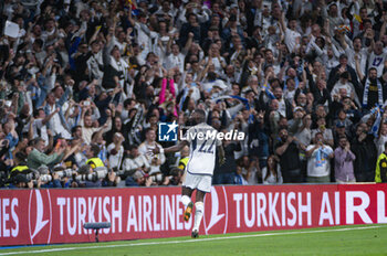 2024-04-09 - Antonio Rudiger of Real Madrid celebrates a goal during the UEFA Champions League quarter-final first leg match between Real Madrid CF and Manchester City at Estadio Santiago Bernabeu on April 9, 2024 in Madrid, Spain. - REAL MADRID VS MANCHESTER CITY - UEFA CHAMPIONS LEAGUE - SOCCER