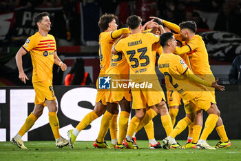 2024-04-10 - Andreas CHRISTENSEN of Barcelona celebrate his goal with teammates during the UEFA Champions League, Quarter-finals, 1st leg football match between Paris Saint-Germain and FC Barcelona on April 10, 2024 at Parc des Princes stadium in Paris, France - FOOTBALL - CHAMPIONS LEAGUE - PARIS SG V FC BARCELONA - UEFA CHAMPIONS LEAGUE - SOCCER