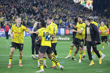 2024-04-16 - Borussia Dortmund celebrates at full time during the UEFA Champions League, Quarter-finals, 2nd leg football match between Borussia Dortmund and Atletico Madrid on April 16, 2024 at Signal Iduna Park in Dortmund, Germany - FOOTBALL - CHAMPIONS LEAGUE - DORTMUND V ATLETICO MADRID - UEFA CHAMPIONS LEAGUE - SOCCER