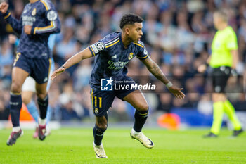 2024-04-17 - Real Madrid forward Rodrygo (11) scores and celebrates 0-1 during the UEFA Champions League, Quarter-finals, 2nd leg football match between Manchester City and Real Madrid on April 17, 2024 at Etihad Stadium in Manchester, England - FOOTBALL - CHAMPIONS LEAGUE - MANCHESTER CITY V REAL MADRID - UEFA CHAMPIONS LEAGUE - SOCCER