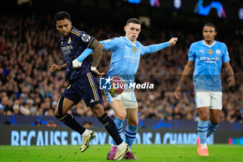 2024-04-17 - Rodrygo Goes (11) of Real Madrid and Phil Foden (47) of Manchester City during the UEFA Champions League, Quarter-finals, 2nd leg football match between Manchester City and Real Madrid on April 17, 2024 at Etihad Stadium in Manchester, England - FOOTBALL - CHAMPIONS LEAGUE - MANCHESTER CITY V REAL MADRID - UEFA CHAMPIONS LEAGUE - SOCCER