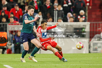 2024-04-17 - Jamal Musiala of Bayern Munich and Declan Rice of Arsenal during the UEFA Champions League, Quarter-finals, 2nd leg football match between Bayern Munich and Arsenal on April 17, 2024 at Allianz Arena in Munich, Germany - FOOTBALL - CHAMPIONS LEAGUE - BAYERN MUNICH V ARSENAL - UEFA CHAMPIONS LEAGUE - SOCCER