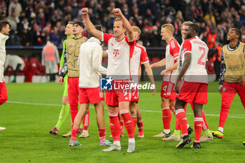 2024-04-17 - Harry Kane of Bayern Munich celebrates at full time during the UEFA Champions League, Quarter-finals, 2nd leg football match between Bayern Munich and Arsenal on April 17, 2024 at Allianz Arena in Munich, Germany - FOOTBALL - CHAMPIONS LEAGUE - BAYERN MUNICH V ARSENAL - UEFA CHAMPIONS LEAGUE - SOCCER