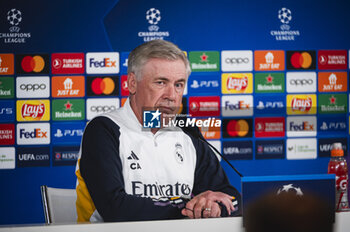 07/05/2024 - MADRID, SPAIN - MAY 7: Carlo Ancelotti, coach of Real Madrid, speaks during Real Madrid Training Session and Press Conference ahead of their UEFA Champions League semi-final second leg match against FC Bayern Munchen at Ciudad Real Madrid on May 7, 2024 in Valdebebas, Spain. - REAL MADRID VS BAYERN MUNICH: REAL MADRID PRESS CONFERENCE AND TRAINING SESSION - UEFA CHAMPIONS LEAGUE - CALCIO