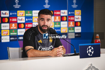 2024-05-07 - MADRID, SPAIN - MAY 7: Daniel Carvajal of Real Madrid speaks during Real Madrid Training Session and Press Conference ahead of their UEFA Champions League semi-final second leg match against FC Bayern Munchen at Ciudad Real Madrid on May 7, 2024 in Valdebebas, Spain. - REAL MADRID VS BAYERN MUNICH: REAL MADRID PRESS CONFERENCE AND TRAINING SESSION - UEFA CHAMPIONS LEAGUE - SOCCER