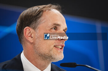 2024-05-07 - MADRID, SPAIN - MAY 7: Thomas Tuchel, the head coach of FC Bayern Munchen, seen speaking during the Bayern Munchen Pitch Walk and Press Conference ahead of their UEFA Champions League semi-final second leg match against Real Madrid at Estadio Santiago Bernabeu on May 7, 2024 in Madrid, Spain. - REAL MADRID VS BAYERN MUNICH: BAYERN MUNICH PRESS CONFERENCE AND PITCH WALKING - UEFA CHAMPIONS LEAGUE - SOCCER