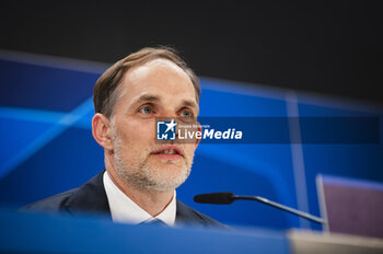 07/05/2024 - MADRID, SPAIN - MAY 7: Thomas Tuchel, the head coach of FC Bayern Munchen, seen speaking during the Bayern Munchen Pitch Walk and Press Conference ahead of their UEFA Champions League semi-final second leg match against Real Madrid at Estadio Santiago Bernabeu on May 7, 2024 in Madrid, Spain. - REAL MADRID VS BAYERN MUNICH: BAYERN MUNICH PRESS CONFERENCE AND PITCH WALKING - UEFA CHAMPIONS LEAGUE - CALCIO