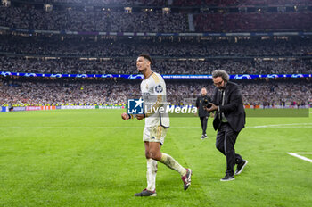 2024-05-08 - MADRID, SPAIN - MAY 8: Jude Bellingham of Real Madrid seen celebrating the victory at the end of the UEFA Champions League semi-final second leg match between Real Madrid and FC Bayern Munchen at Estadio Santiago Bernabeu on May 8, 2024 in Madrid, Spain. - REAL MADRID VS BAYERN MUNICH - UEFA CHAMPIONS LEAGUE - SOCCER