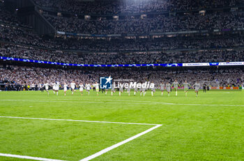 2024-05-08 - MADRID, SPAIN - MAY 8: Real Madrid players seen celebrating the victory at the end of the UEFA Champions League semi-final second leg match between Real Madrid and FC Bayern Munchen at Estadio Santiago Bernabeu on May 8, 2024 in Madrid, Spain. - REAL MADRID VS BAYERN MUNICH - UEFA CHAMPIONS LEAGUE - SOCCER