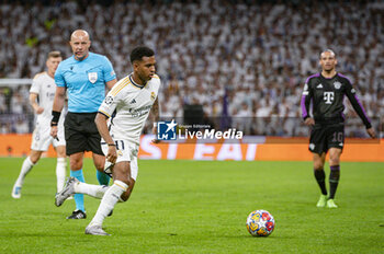 2024-05-08 - MADRID, SPAIN - MAY 8: Rodrygo Silva de Goes of Real Madrid seen in action with the ball during the UEFA Champions League semi-final second leg match between Real Madrid and FC Bayern Munchen at Estadio Santiago Bernabeu on May 8, 2024 in Madrid, Spain. - REAL MADRID VS BAYERN MUNICH - UEFA CHAMPIONS LEAGUE - SOCCER