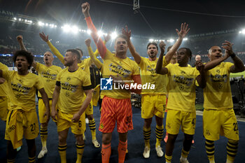 07/05/2024 - Players of Dortmund celebrate the victory following the UEFA Champions League, Semi-finals, 2nd leg football match between Paris Saint-Germain and Borussia Dortmund on May 7, 2024 at Parc des Princes stadium in Paris, France - FOOTBALL - CHAMPIONS LEAGUE - PARIS SG V DORTMUND - UEFA CHAMPIONS LEAGUE - CALCIO