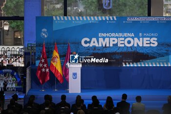 2024-06-02 - Real Madrid players during the celebration of Real Madrid football club's 15th Cahampion League victory at the Plaza de Cibeles in Madrid. June 2 nd 2024 Cordon Press - REAL MADRID PLAYES AYUNTAMIENTO - UEFA CHAMPIONS LEAGUE - SOCCER