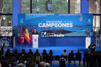 2024-06-02 - Real Madrid players during the celebration of Real Madrid football club's 15th Cahampion League victory at the Plaza de Cibeles in Madrid. June 2 nd 2024 Cordon Press - REAL MADRID PLAYES AYUNTAMIENTO - UEFA CHAMPIONS LEAGUE - SOCCER