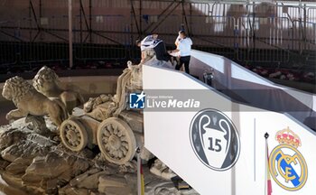 2024-06-02 - Real Madrid players during the celebration of Real Madrid football club's 15th Cahampion League victory at the Plaza de Cibeles in Madrid. June 2 nd 2024 Cordon Press - REAL MADRID PLAYES AYUNTAMIENTO - UEFA CHAMPIONS LEAGUE - SOCCER