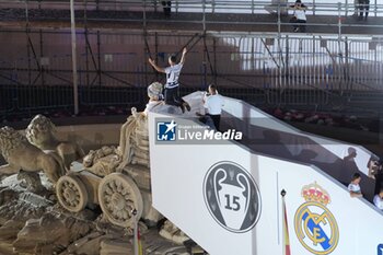 2024-06-02 - Real Madrid players during the celebration of Real Madrid football club's 15th Cahampion League victory at the Plaza de Cibeles in Madrid. June 2 nd 2024 Cordon Press - REAL MADRID PLAYES AYUNTAMIENTO - UEFA CHAMPIONS LEAGUE - SOCCER