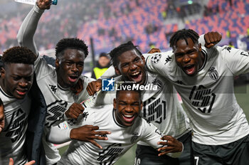 2024-11-05 - AS Monaco FC player celebrates a victory at the end of match - BOLOGNA FC VS AS MONACO - UEFA CHAMPIONS LEAGUE - SOCCER