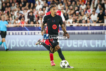 2024-09-19 - Raphael DIAS BELLOLI (Raphinha) of Barcelona during the UEFA Champions League, League Phase MD1 football match between AS Monaco and FC Barcelona on September 19, 2024 at Louis II stadium in Monaco, Monaco - FOOTBALL - CHAMPIONS LEAGUE - MONACO V FC BARCELONA - UEFA CHAMPIONS LEAGUE - SOCCER