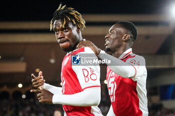 2024-09-19 - George ILENIKHENA of Monaco celebrate his goal with Folarin BALOGUN of Monaco during the UEFA Champions League, League Phase MD1 football match between AS Monaco and FC Barcelona on September 19, 2024 at Louis II stadium in Monaco, Monaco - FOOTBALL - CHAMPIONS LEAGUE - MONACO V FC BARCELONA - UEFA CHAMPIONS LEAGUE - SOCCER