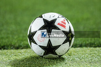 2024-10-23 - Adidas official match ball during the UEFA Champions League, League phase, Matchday 3 football match between FC Barcelona and Bayern Munich on 23 October 2024 at Estadi Olímpic Lluís Companys in Barcelona, Spain - FOOTBALL - CHAMPIONS LEAGUE - FC BARCELONA V BAYERN MUNICH - UEFA CHAMPIONS LEAGUE - SOCCER