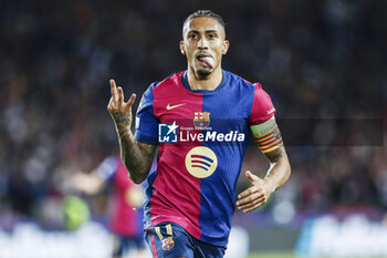 2024-10-23 - Raphinha of FC Barcelona celebrates a goal during the UEFA Champions League, League phase, Matchday 3 football match between FC Barcelona and Bayern Munich on 23 October 2024 at Estadi Olímpic Lluís Companys in Barcelona, Spain - FOOTBALL - CHAMPIONS LEAGUE - FC BARCELONA V BAYERN MUNICH - UEFA CHAMPIONS LEAGUE - SOCCER