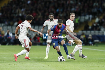 2024-10-23 - Lamine Yamal of FC Barcelona and Serge Gnabry, João Palhinha of Bayern Munich during the UEFA Champions League, League phase, Matchday 3 football match between FC Barcelona and Bayern Munich on 23 October 2024 at Estadi Olímpic Lluís Companys in Barcelona, Spain - FOOTBALL - CHAMPIONS LEAGUE - FC BARCELONA V BAYERN MUNICH - UEFA CHAMPIONS LEAGUE - SOCCER