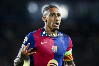 2024-10-23 - Raphinha of FC Barcelona celebrates a goal during the UEFA Champions League, League phase, Matchday 3 football match between FC Barcelona and Bayern Munich on 23 October 2024 at Estadi Olímpic Lluís Companys in Barcelona, Spain - FOOTBALL - CHAMPIONS LEAGUE - FC BARCELONA V BAYERN MUNICH - UEFA CHAMPIONS LEAGUE - SOCCER