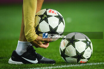 2024-10-23 - Illustration of the Adidas match balls with the official UEFA Champions League logo during the UEFA Champions League, League Phase MD3 football match between FC Barcelona and Bayern Munich on 23 October 2024 at Estadi Olimpic Lluis Companys in Barcelona, Spain - FOOTBALL - CHAMPIONS LEAGUE - FC BARCELONA V BAYERN MUNICH - UEFA CHAMPIONS LEAGUE - SOCCER