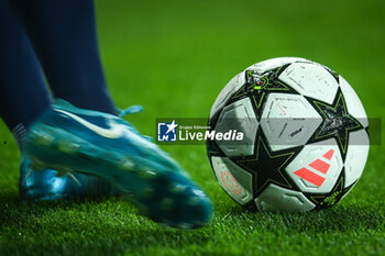 2024-10-23 - Illustration of the Adidas match ball with the official UEFA Champions League logo during the UEFA Champions League, League Phase MD3 football match between FC Barcelona and Bayern Munich on 23 October 2024 at Estadi Olimpic Lluis Companys in Barcelona, Spain - FOOTBALL - CHAMPIONS LEAGUE - FC BARCELONA V BAYERN MUNICH - UEFA CHAMPIONS LEAGUE - SOCCER