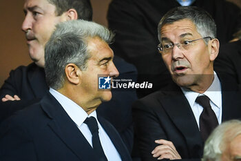 2024-10-23 - President Joan LAPORTA of FC Barcelona and President Herbert HAINER of Bayern Munich during the UEFA Champions League, League Phase MD3 football match between FC Barcelona and Bayern Munich on 23 October 2024 at Estadi Olimpic Lluis Companys in Barcelona, Spain - FOOTBALL - CHAMPIONS LEAGUE - FC BARCELONA V BAYERN MUNICH - UEFA CHAMPIONS LEAGUE - SOCCER