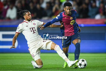 2024-10-23 - Michael OLISE of Bayern Munich and Alejandro BALDE of Barcelona during the UEFA Champions League, League Phase MD3 football match between FC Barcelona and Bayern Munich on 23 October 2024 at Estadi Olimpic Lluis Companys in Barcelona, Spain - FOOTBALL - CHAMPIONS LEAGUE - FC BARCELONA V BAYERN MUNICH - UEFA CHAMPIONS LEAGUE - SOCCER