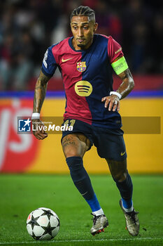 2024-10-23 - Raphael DIAS BELLOLI (Raphinha) of Barcelona during the UEFA Champions League, League Phase MD3 football match between FC Barcelona and Bayern Munich on 23 October 2024 at Estadi Olimpic Lluis Companys in Barcelona, Spain - FOOTBALL - CHAMPIONS LEAGUE - FC BARCELONA V BAYERN MUNICH - UEFA CHAMPIONS LEAGUE - SOCCER