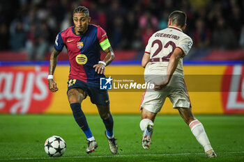 2024-10-23 - Raphael DIAS BELLOLI (Raphinha) of Barcelona and Raphael GUERREIRO of Bayern Munich during the UEFA Champions League, League Phase MD3 football match between FC Barcelona and Bayern Munich on 23 October 2024 at Estadi Olimpic Lluis Companys in Barcelona, Spain - FOOTBALL - CHAMPIONS LEAGUE - FC BARCELONA V BAYERN MUNICH - UEFA CHAMPIONS LEAGUE - SOCCER