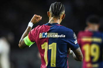 2024-10-23 - Raphael DIAS BELLOLI (Raphinha) of Barcelona celebrates his goal during the UEFA Champions League, League Phase MD3 football match between FC Barcelona and Bayern Munich on 23 October 2024 at Estadi Olimpic Lluis Companys in Barcelona, Spain - FOOTBALL - CHAMPIONS LEAGUE - FC BARCELONA V BAYERN MUNICH - UEFA CHAMPIONS LEAGUE - SOCCER