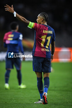 2024-10-23 - Raphael DIAS BELLOLI (Raphinha) of Barcelona celebrates his goal during the UEFA Champions League, League Phase MD3 football match between FC Barcelona and Bayern Munich on 23 October 2024 at Estadi Olimpic Lluis Companys in Barcelona, Spain - FOOTBALL - CHAMPIONS LEAGUE - FC BARCELONA V BAYERN MUNICH - UEFA CHAMPIONS LEAGUE - SOCCER