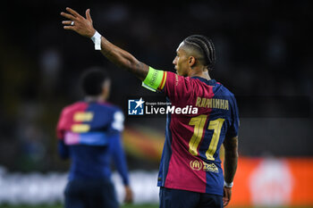 2024-10-23 - Raphael DIAS BELLOLI (Raphinha) of Barcelona celebrates his goal during the UEFA Champions League, League Phase MD3 football match between FC Barcelona and Bayern Munich on 23 October 2024 at Estadi Olimpic Lluis Companys in Barcelona, Spain - FOOTBALL - CHAMPIONS LEAGUE - FC BARCELONA V BAYERN MUNICH - UEFA CHAMPIONS LEAGUE - SOCCER