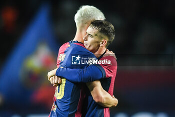 2024-10-23 - Dani OLMO of Barcelona celebrate the victory with Marc CASADO of Barcelona during the UEFA Champions League, League Phase MD3 football match between FC Barcelona and Bayern Munich on 23 October 2024 at Estadi Olimpic Lluis Companys in Barcelona, Spain - FOOTBALL - CHAMPIONS LEAGUE - FC BARCELONA V BAYERN MUNICH - UEFA CHAMPIONS LEAGUE - SOCCER