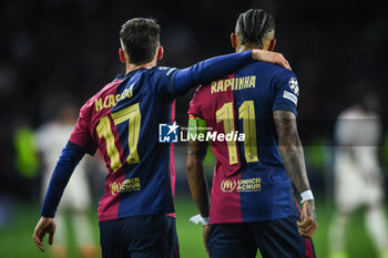 2024-10-23 - Raphael DIAS BELLOLI (Raphinha) of Barcelona celebrate his goal with Marc CASADO of Barcelona during the UEFA Champions League, League Phase MD3 football match between FC Barcelona and Bayern Munich on 23 October 2024 at Estadi Olimpic Lluis Companys in Barcelona, Spain - FOOTBALL - CHAMPIONS LEAGUE - FC BARCELONA V BAYERN MUNICH - UEFA CHAMPIONS LEAGUE - SOCCER