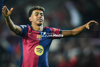 2024-10-23 - Lamine YAMAL of Barcelona celebrates the victory during the UEFA Champions League, League Phase MD3 football match between FC Barcelona and Bayern Munich on 23 October 2024 at Estadi Olimpic Lluis Companys in Barcelona, Spain - FOOTBALL - CHAMPIONS LEAGUE - FC BARCELONA V BAYERN MUNICH - UEFA CHAMPIONS LEAGUE - SOCCER