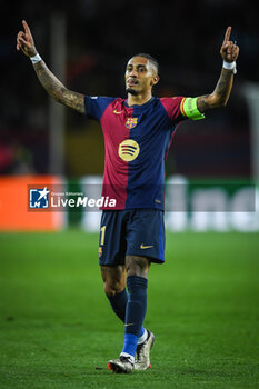 2024-10-23 - Raphael DIAS BELLOLI (Raphinha) of Barcelona celebrates his goal during the UEFA Champions League, League Phase MD3 football match between FC Barcelona and Bayern Munich on 23 October 2024 at Estadi Olimpic Lluis Companys in Barcelona, Spain - FOOTBALL - CHAMPIONS LEAGUE - FC BARCELONA V BAYERN MUNICH - UEFA CHAMPIONS LEAGUE - SOCCER