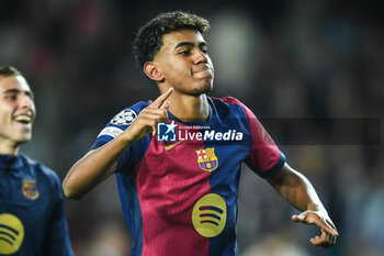 2024-10-23 - Lamine YAMAL of Barcelona celebrates the victory during the UEFA Champions League, League Phase MD3 football match between FC Barcelona and Bayern Munich on 23 October 2024 at Estadi Olimpic Lluis Companys in Barcelona, Spain - FOOTBALL - CHAMPIONS LEAGUE - FC BARCELONA V BAYERN MUNICH - UEFA CHAMPIONS LEAGUE - SOCCER