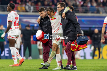 2024-10-23 - RB Leipzig forward Xavi Simons (10) injured during the UEFA Champions League, League phase, Matchday 3 football match between RB Leipzig and Liverpool FC on 23 October 2024 at Red Bull Arena in Leipzig, Germany - FOOTBALL - CHAMPIONS LEAGUE - LEIPZIG V LIVERPOOL - UEFA CHAMPIONS LEAGUE - SOCCER