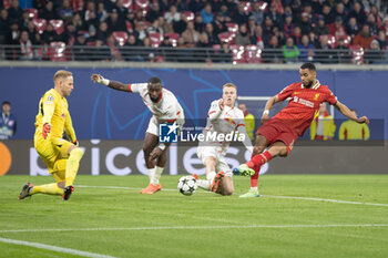 2024-10-23 - Liverpool forward Cody Gakpo (18) misses a chance to score during the UEFA Champions League, League phase, Matchday 3 football match between RB Leipzig and Liverpool FC on 23 October 2024 at Red Bull Arena in Leipzig, Germany - FOOTBALL - CHAMPIONS LEAGUE - LEIPZIG V LIVERPOOL - UEFA CHAMPIONS LEAGUE - SOCCER