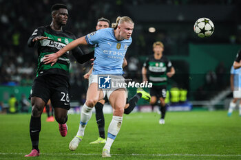 2024-11-05 - Ousmane DIOMANDE of Sporting and Erling HAALAND of Manchester City during the UEFA Champions League, League Phase MD4 football match between Sporting CP and Manchester City on 5 November 2024 at Estadio Jose Alvalade in Lisbon, Portugal - FOOTBALL - CHAMPIONS LEAGUE - SPORTING CP V MANCHESTER CITY - UEFA CHAMPIONS LEAGUE - SOCCER