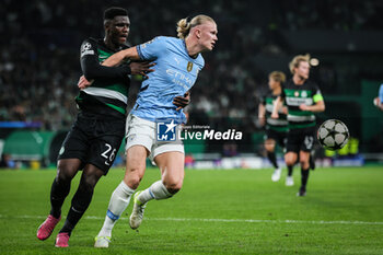 2024-11-05 - Ousmane DIOMANDE of Sporting and Erling HAALAND of Manchester City during the UEFA Champions League, League Phase MD4 football match between Sporting CP and Manchester City on 5 November 2024 at Estadio Jose Alvalade in Lisbon, Portugal - FOOTBALL - CHAMPIONS LEAGUE - SPORTING CP V MANCHESTER CITY - UEFA CHAMPIONS LEAGUE - SOCCER