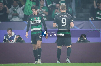 2024-11-05 - Viktor GYOKERES of Sporting celebrate his goal with Francisco TRINCAO of Sporting during the UEFA Champions League, League Phase MD4 football match between Sporting CP and Manchester City on 5 November 2024 at Estadio Jose Alvalade in Lisbon, Portugal - FOOTBALL - CHAMPIONS LEAGUE - SPORTING CP V MANCHESTER CITY - UEFA CHAMPIONS LEAGUE - SOCCER