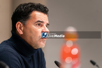 2024-11-05 - Coach Míchel of Girona during the press conference following the UEFA Champions League, League Phase, football match between PSV Eindhoven and Girona FC on November 5, 2024 at Philips Stadion in Eindhoven, Netherlands - FOOTBALL - CHAMPIONS LEAGUE - PSV EINDHOVEN V GIRONA - UEFA CHAMPIONS LEAGUE - SOCCER